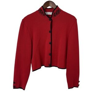 Womens Vintage Jaeger Wool Cardigan Button Up Sweater Red Size M British Classic